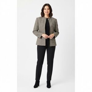 Vintage Louben II Petites Black and White Plaid Blazer Virgin Wool Size 14P